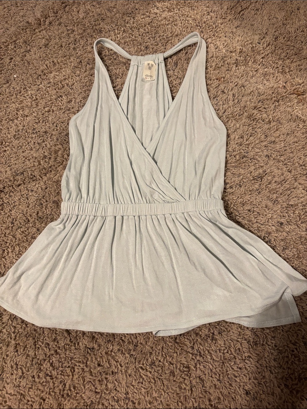 Free People Heat Wave Jersey Peplum Racerback Tank Blouse Sky Blue Size XS